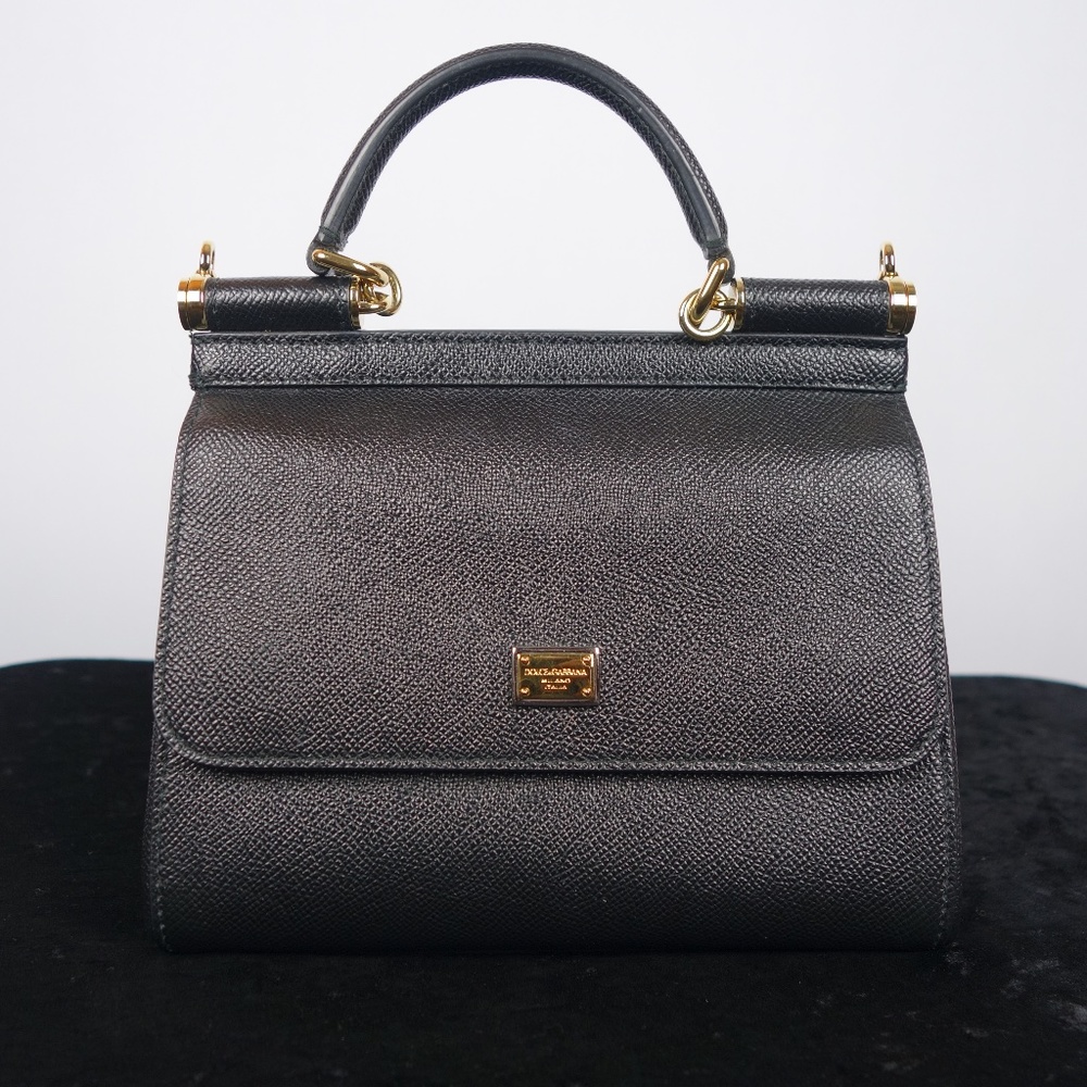 Dolce & Gabbana Sicily Dauphine Black Leather Top Handle Bag, Size Small